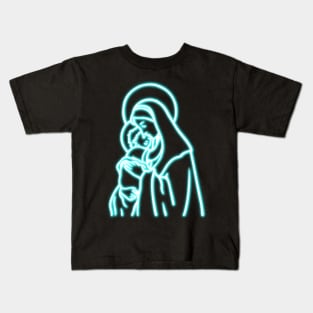 Blue Neon Virgin Mary Kids T-Shirt